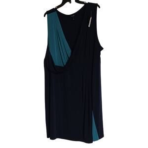 Daisy Fuentes Womens Sleeveless Navy/Green Dress in 3X  Navy Office Summer NWT